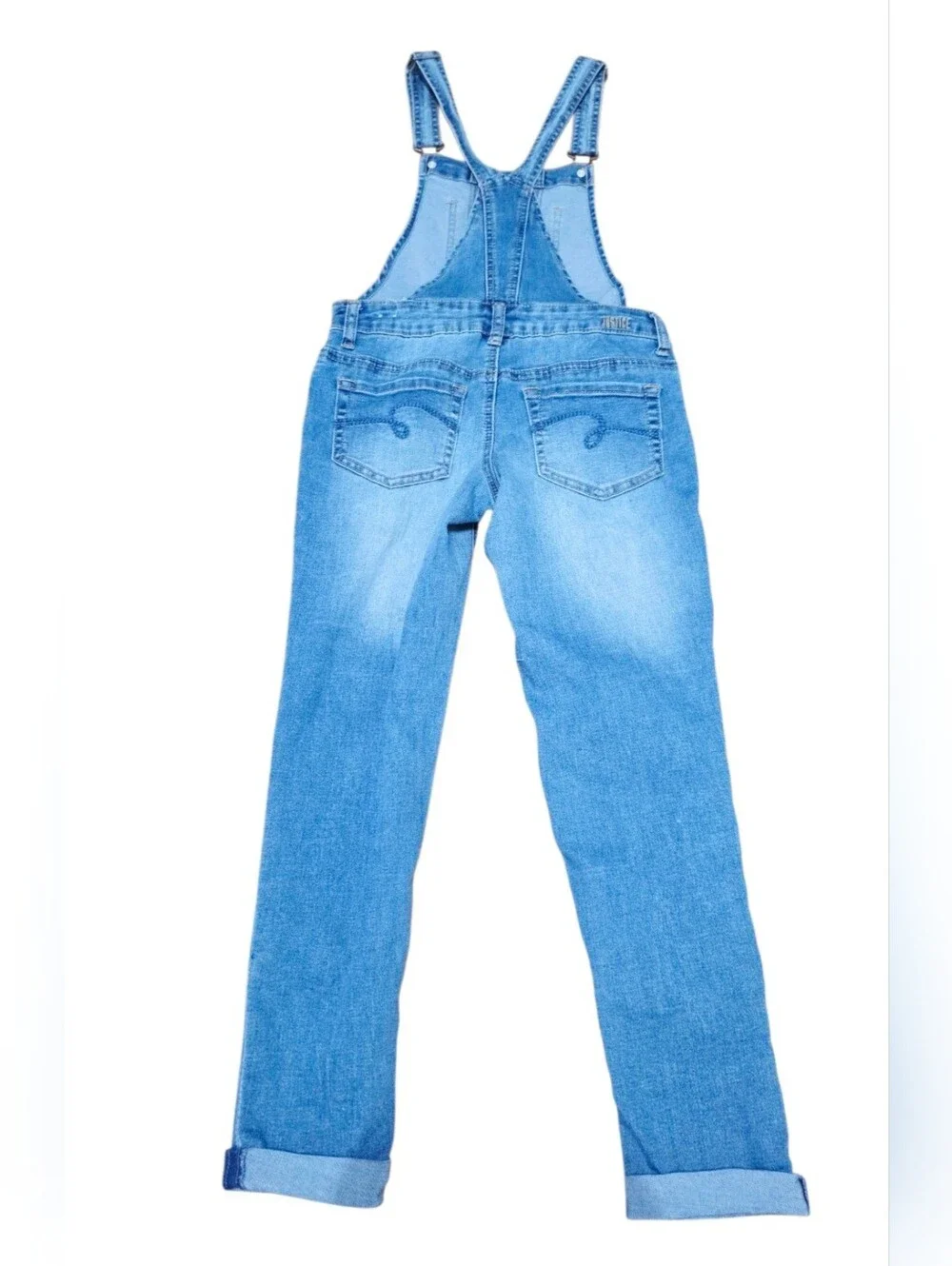 Justice Girls Size 8 Denim Overalls Lace Distressed Skinny Jeans Adjustable
